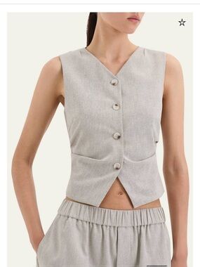 SIR Women's Leone Draped Vest Sleeveless Button-Down in Light Beige Natural